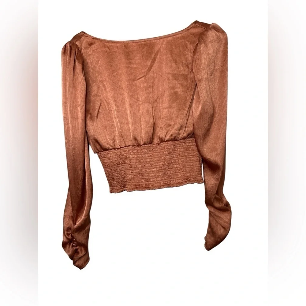 Free people santigo smocked long sleeve blouse pink cinnamon rosegold boho fairy